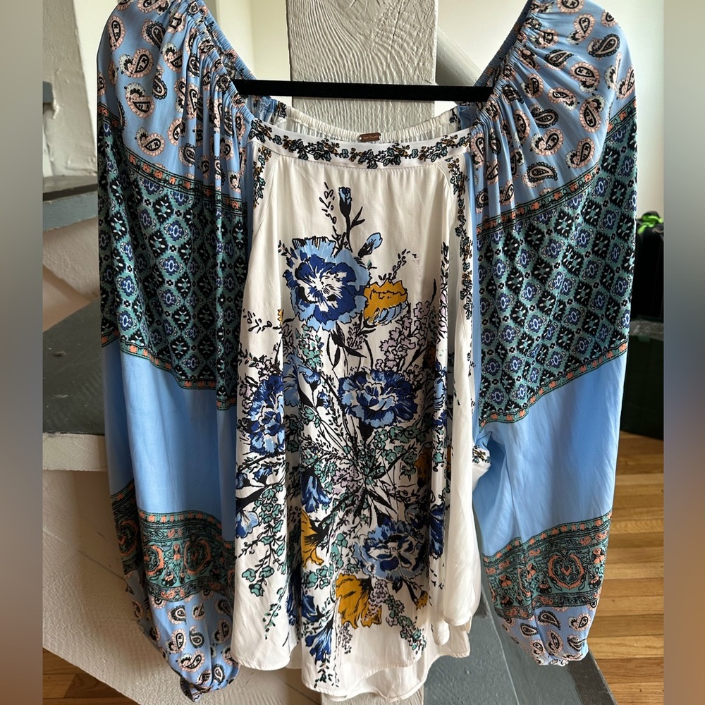 Free People Positano Printed Peasant Blouse